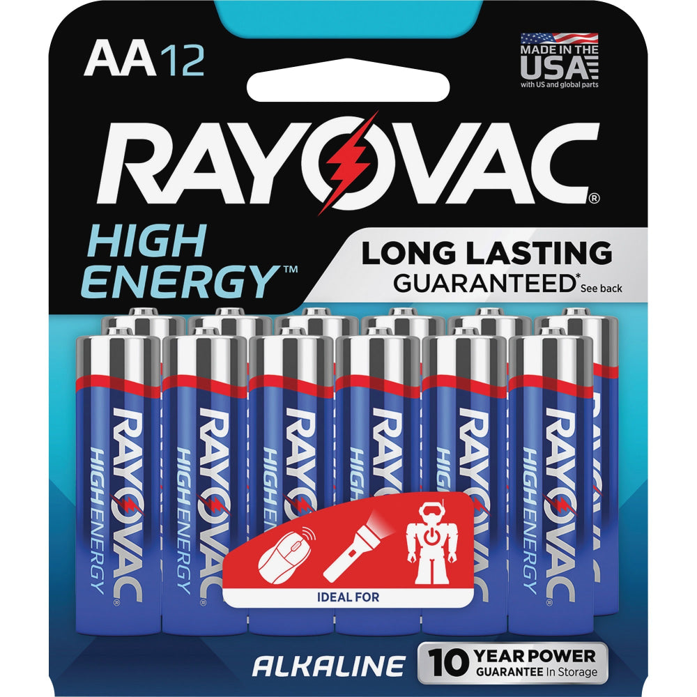 Rayovac High Energy Alkaline AA Batteries - For Calculator, Toy, Flashlight, LED Light - AA - 12 / Pack