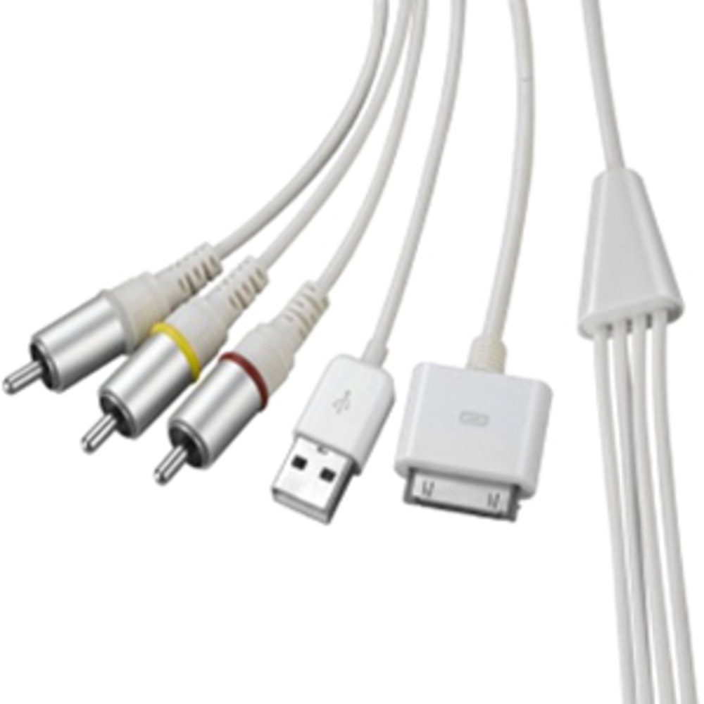 4XEM 30-Pin To RCA Composite Audio/Video Plus USB Charging For iPhone/iPod/iPad - 5.91ft - White, Red, Yellow