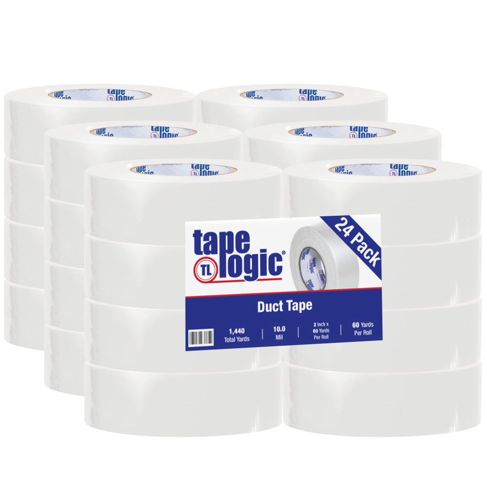 Tape Logic Color Duct Tape, 3in Core, 2in x 180ft, White, Case Of 24
