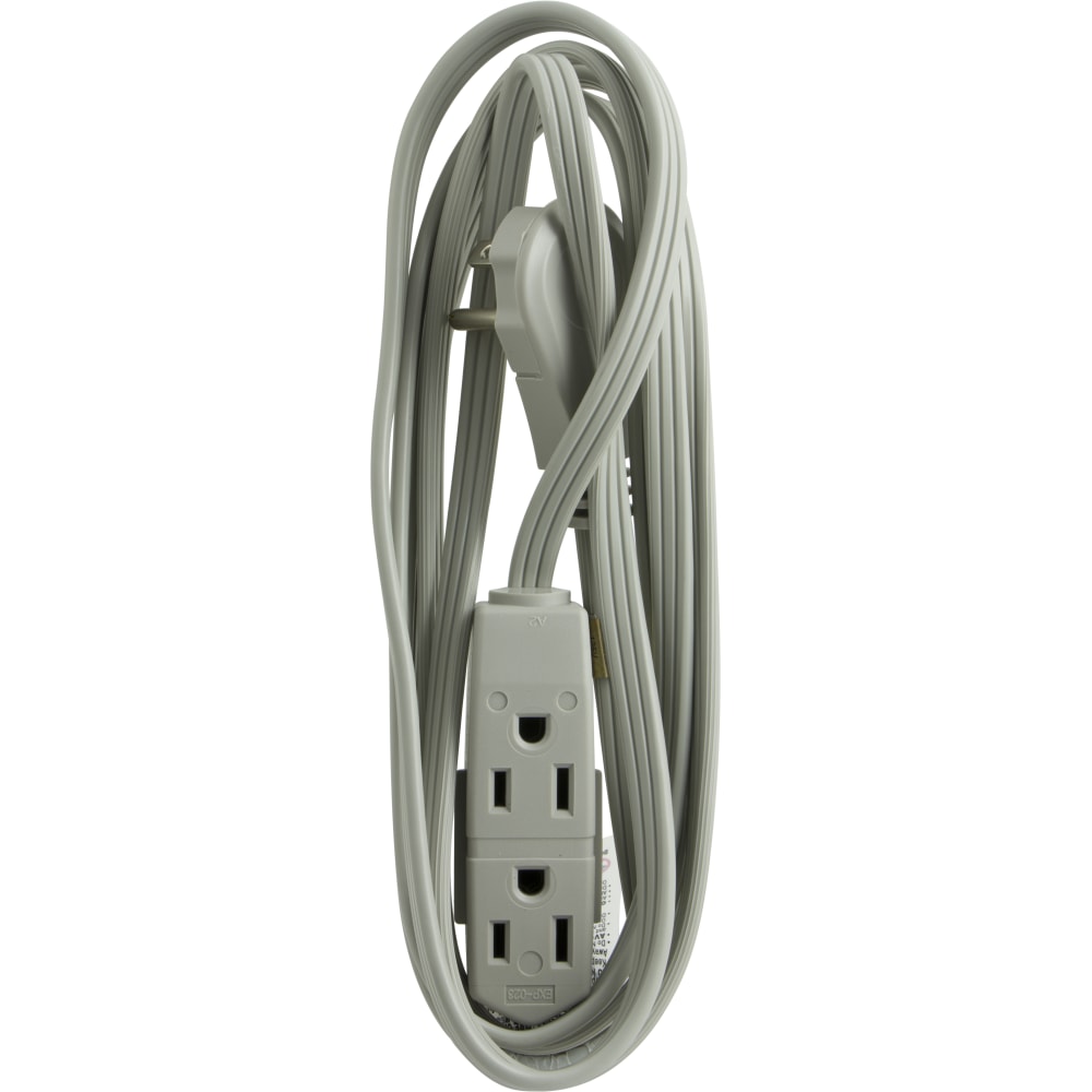 GE 3 Outlet Extension Cord, 8ft Long Cord, Flat Plug, Gray, 43027