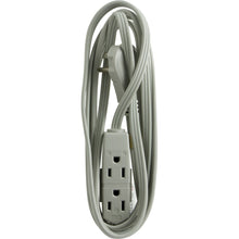 Load image into Gallery viewer, GE 3 Outlet Extension Cord, 8ft Long Cord, Flat Plug, Gray, 43027