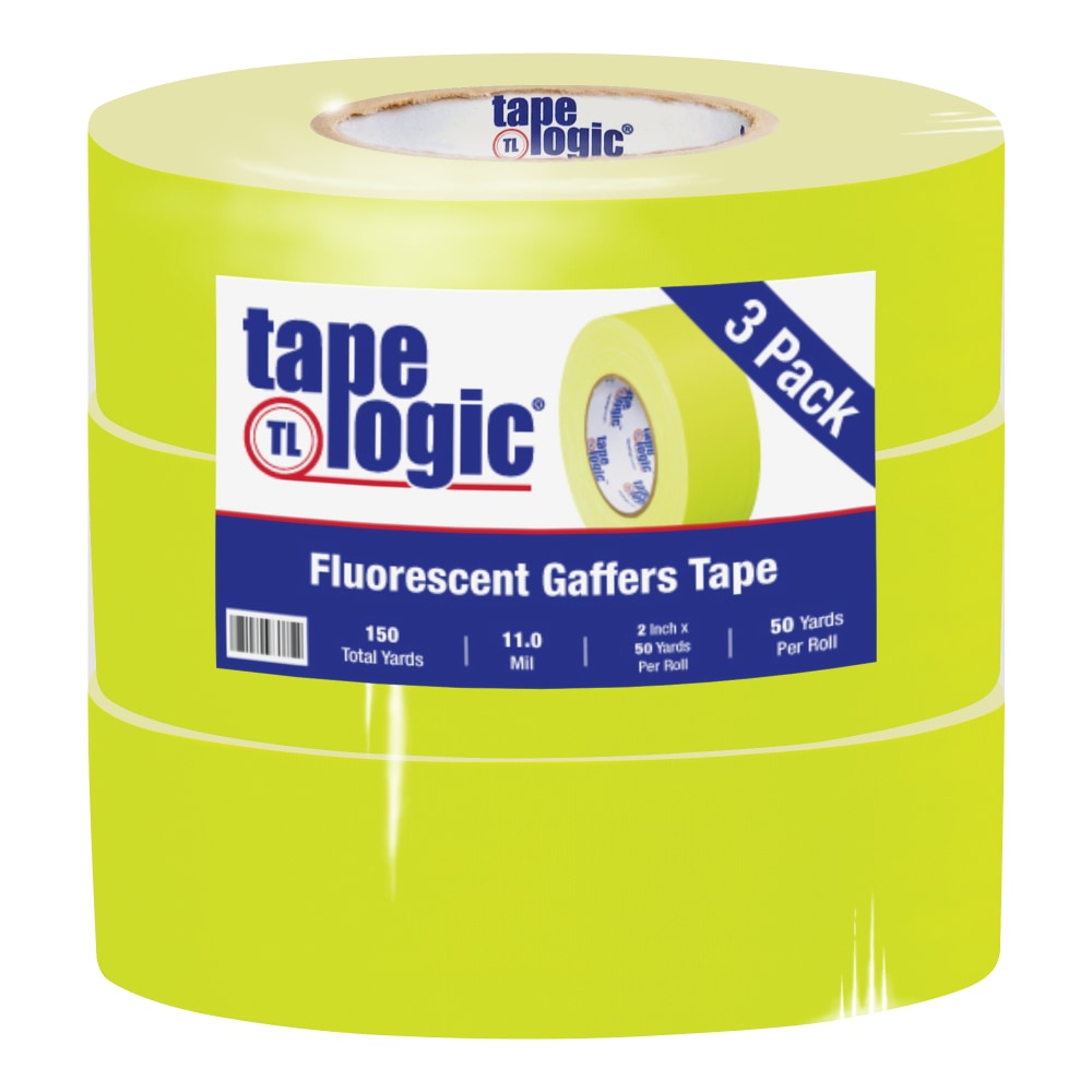 Tape Logic Gaffers Tape, 2in x 50 Yd., Fluorescent Yellow, Case Of 3 Rolls