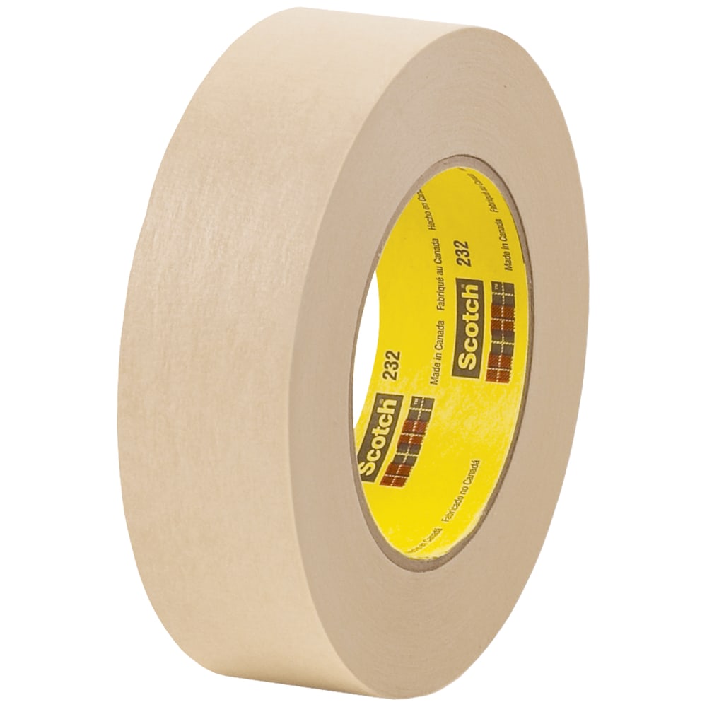 3M 232 Masking Tape, 3in Core, 1.5in x 180ft, Tan, Case Of 12