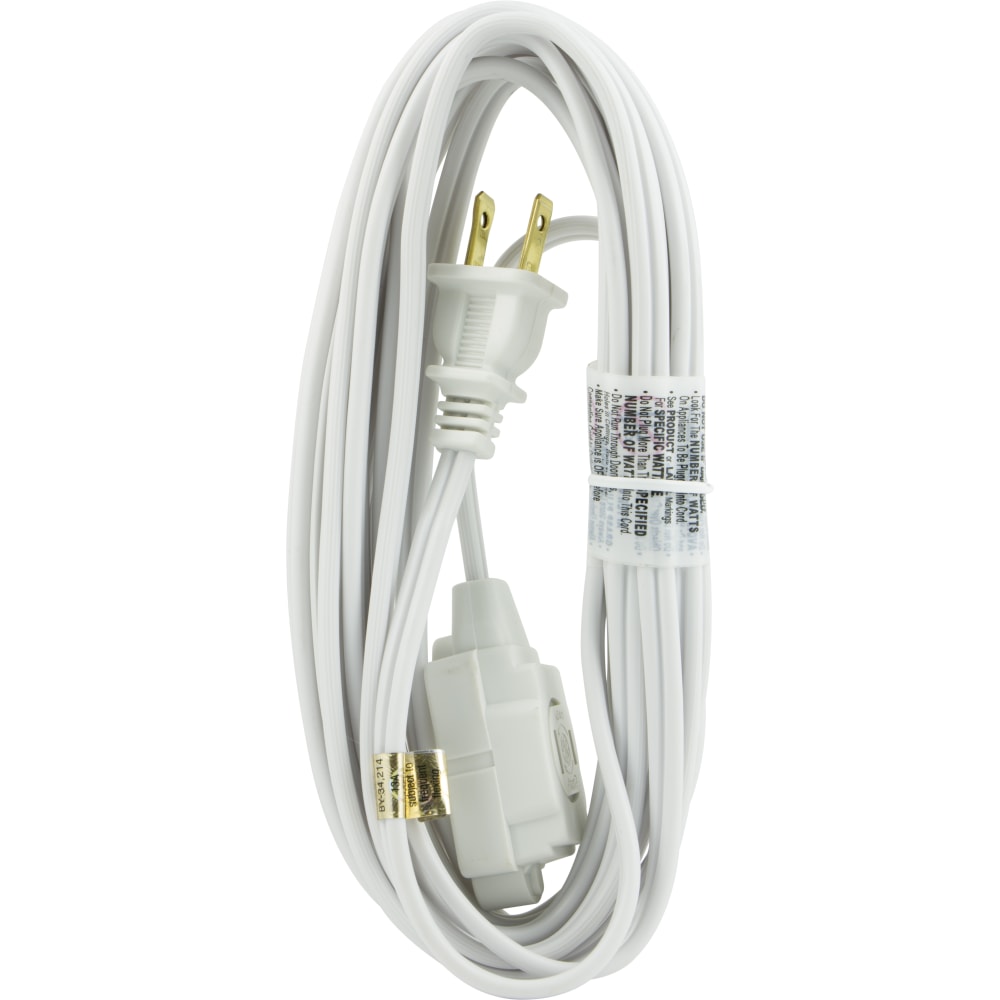 GE 3 Outlet Extension Cord, 15ft Long Cord, White