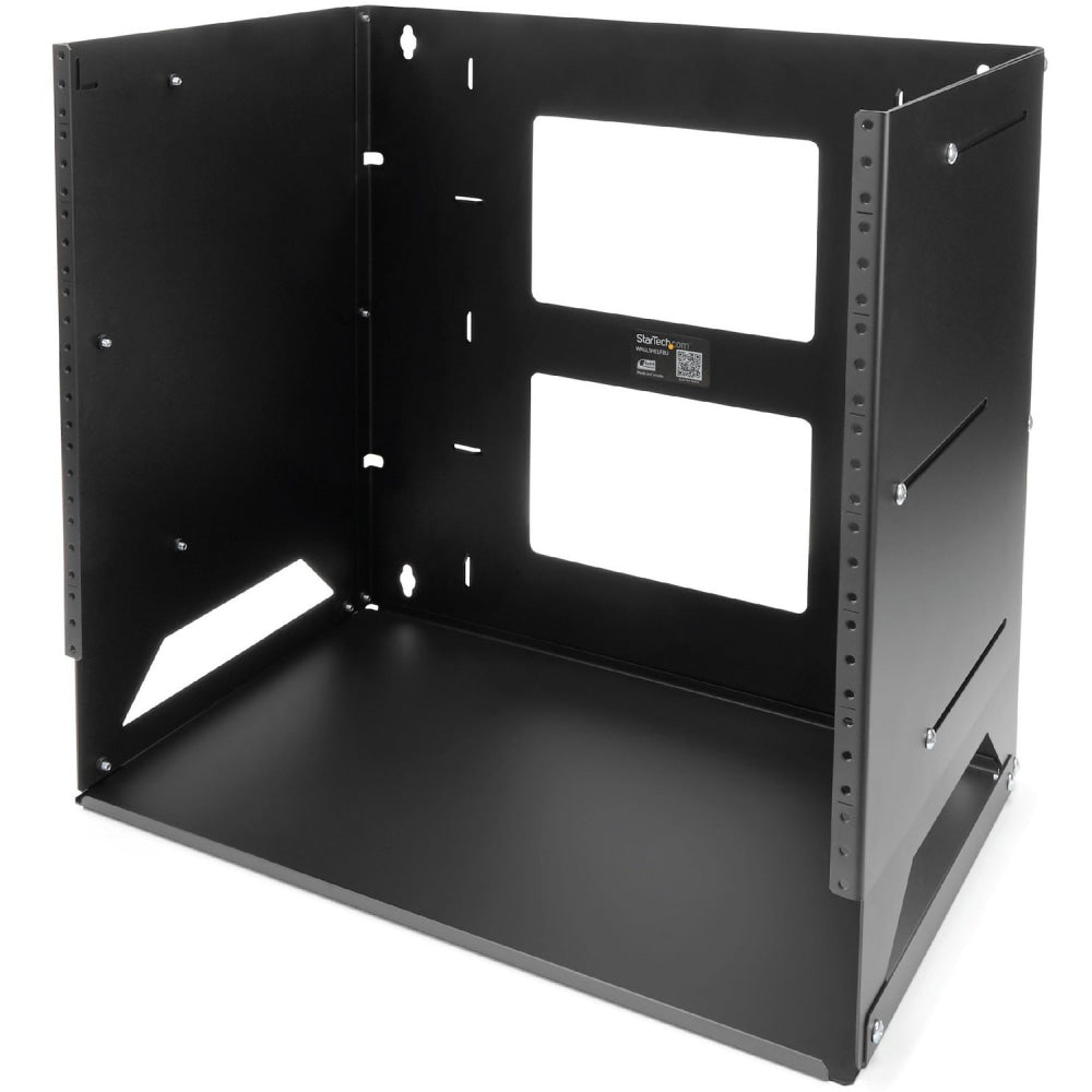 StarTech.com 8U Wallmount Server Rack with Built-in Shelf - Solid Steel - Adjustable Depth 12in to 18in - Mount your server network and telecom devices to the wall while storing your non-rackmountable equipment on the built-in shelf
