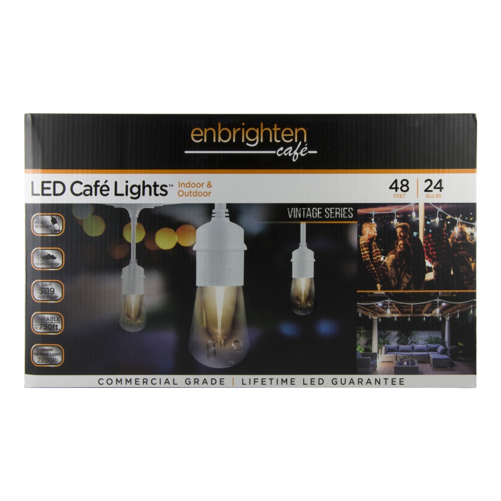 Enbrighten Vintage LED Cafe Lights, 48ft, Indoor/Outdoor, White Cord/White Lights