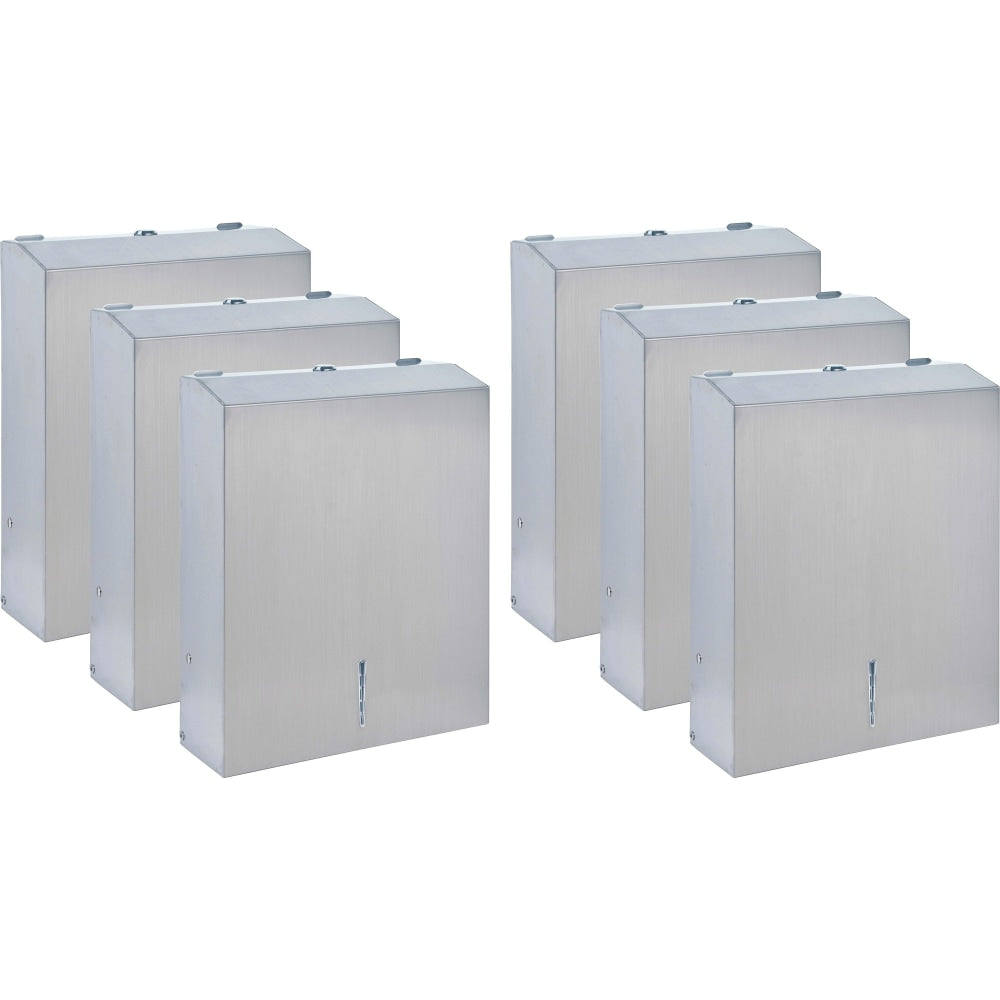 Genuine Joe C-Fold/Multi-fold Towel Dispenser Cabinet - C Fold, Multifold Dispenser - 13.5in Height x 11in Width x 4.3in Depth - Metal - Stainless Steel - 6 / Carton