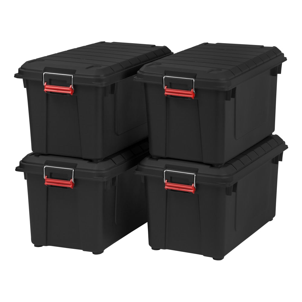 IRIS Weathertight Plastic Storage Containers With Latch Lids, 15 3/8in x 16in x 30in, Black, Case Of 4