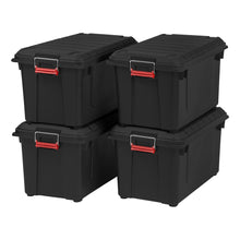 Load image into Gallery viewer, IRIS Weathertight Plastic Storage Containers With Latch Lids, 15 3/8in x 16in x 30in, Black, Case Of 4